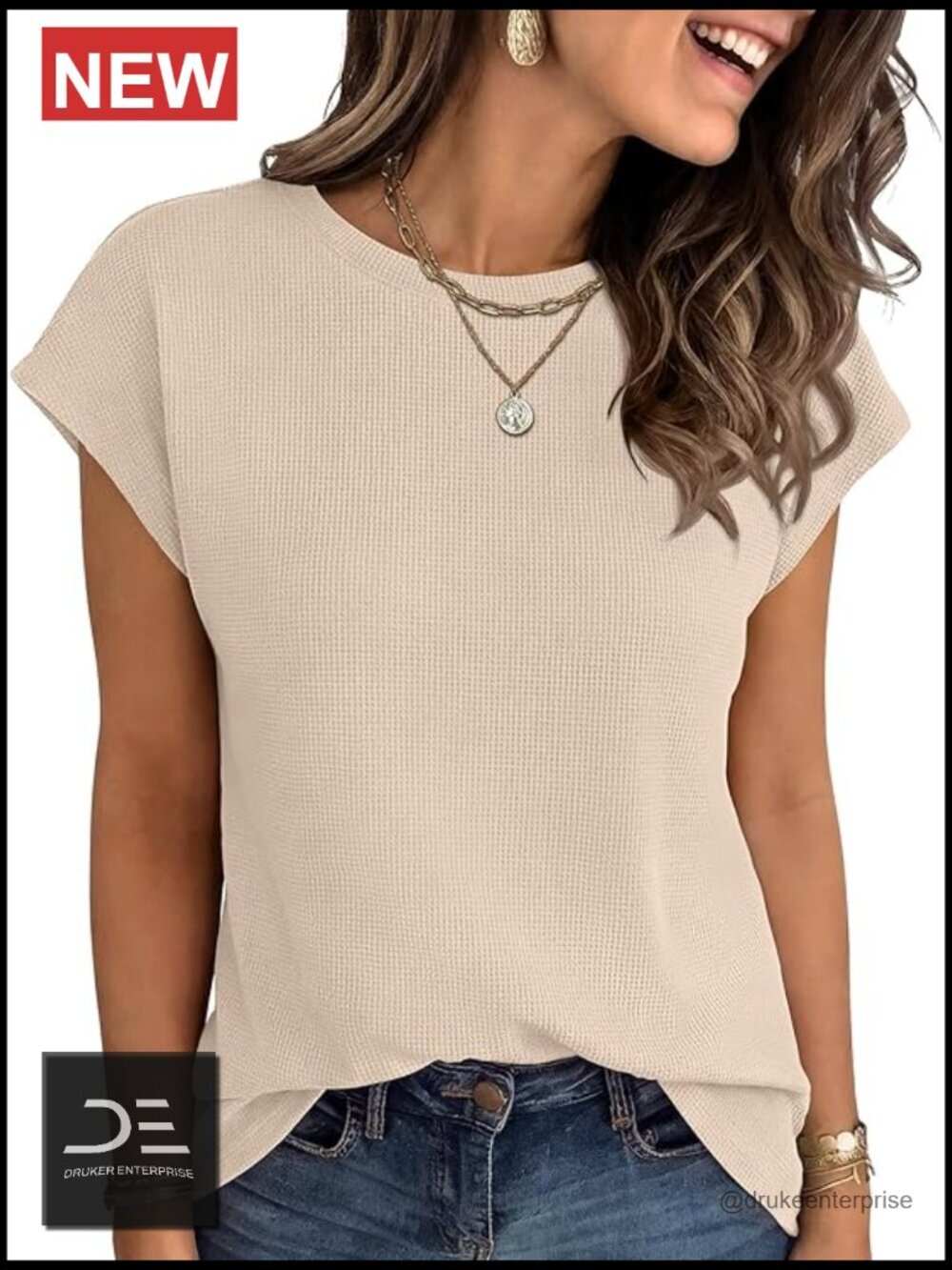 Waffle Knit Cap Sleeve T-Shirt Summer Casual Top Work Blouse Vacation Clothes